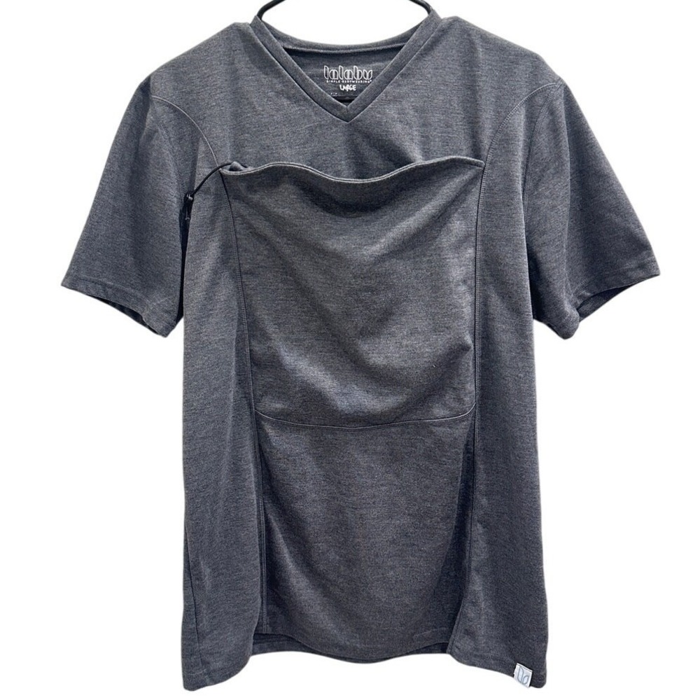 Lalabu‎ Dad Shirt Short Sleeve Baby Wearing Tee Gray Postpartum Maternity Large